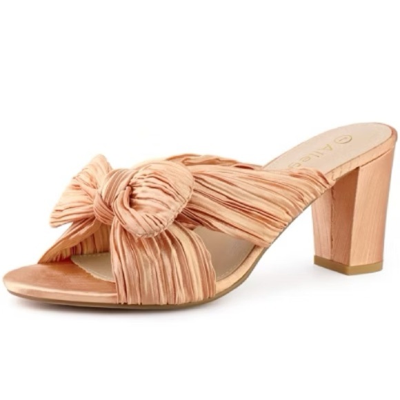 Allegra K Women's Slip-on Bow Chunky Heel Slide Sandals Rose Gold - Size 7 - Picture 1 of 9